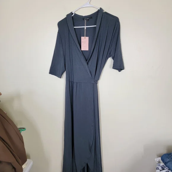 NWT Quince Tencel Jersey Midi Wrap Dress Gray Size Large - Picture 5 of 10